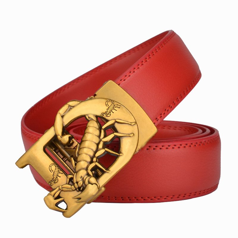 Men's Automatic Leather Bronze Vintage Buckle Cowhide Belt - Image 4