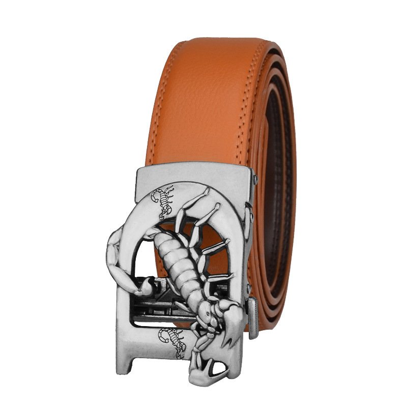 Men's Automatic Leather Bronze Vintage Buckle Cowhide Belt - Image 3